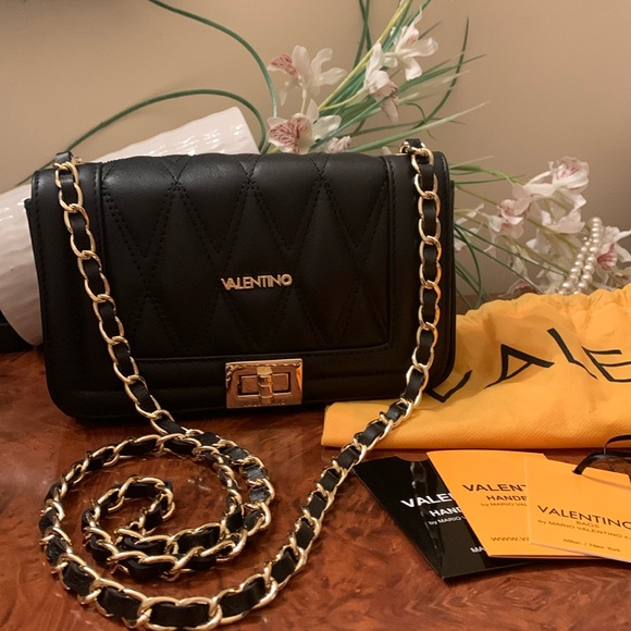 Valentino Leather Shoulder Bag Gold/Leather Chain - Picture 1 of 12